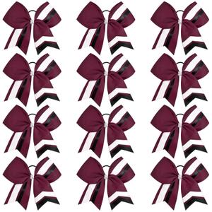 12PCS Cheer Bows Bulk Glitter Cheerleading Bows Girls Hair Bows Cheer Bows Elastic Band Ponytail Holder for Cheerleaders Teen Girls College Sports Competition (B12P-Black/White/Maroon)
