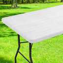 Smiry Rectangle Table Cloth Cover, Waterproof Elastic Fitted Picnic Tablecloth for 5 Foot Tables, Wipeable Flannel Backed Vinyl Tablecloths for Camping, Dining, Outdoor (Grey & White, 36" x 60")