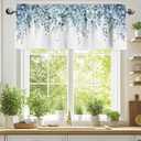 Curtain Valance for Windows Blue Eucalyptus Rod Pocket Valance Window Treatments 1 Panel Watercolor Leaves Short Curtains for Kitchen Windows Bathroom Bedroom 42x12in