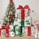 BIOBROWN Reversible Christmas Wrapping Paper - 17 Inch X 33 Feet (46.7 sq. ft. ttl.) - Doe Floral and Tree Design Perfect for Xmas, Party, Holiday Gift Wrap (1 roll (Pack of 1))