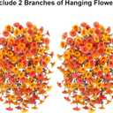Ivydale 2 PCS Artificial Fall Hanging Flowers Fake Petunias Outdoor, Silk Faux Morning Glory Flowers with Eucalyptus,UV Resistant Realistic Mums Plants for Home Garden Decor (Fall Orange+Yellow)