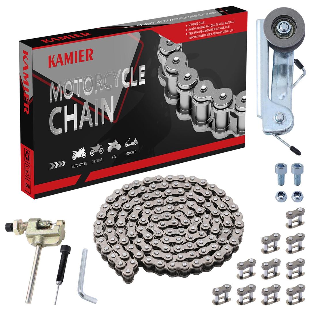 KAMIER #25 Drive Chain 126 Links with Chain Tensioner Adjuster Kit Replacement for Razor MX350 MX400 SX350 ZR350 Dirt Rocket Bike Kids Electric Motocross Off Road Roller Chain Breaker Heavy Duty Parts