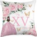 Pink Roses Floral Flowers Princess Quinceaera Mis XV Aos Throw Pillow (18x18)