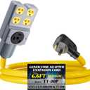 Kanayu 6.6 FT RV Generator Adapter Extension Cord Compatible with NEMA TT-30P to Four 5-20R/ 5-15R & TT-30R, 3 Prong RV Generator 30Amp to 15/20Amp Power Cord 125/250V 7500 Watts, ETL Listed