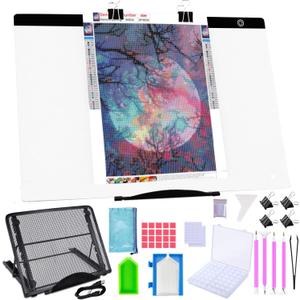 A2 Diamond Painting LED Light Pad Kit, 5D Diamond Painting Accessories Tool Kit Full Drill for Adults, Supplies Includes Storage Case, Pens,Stand,Pad Board and More