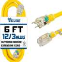 YOJOE Indoor Outdoor Extension Cord with Lighted End, 3 Prong 15A Weatherproof Power Cord, 12 Gauge Heavy Duty 6 ft Yellow Extension Cord for Garage, Garden and Home, 12/3 SJTW UL Certified
