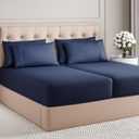 Split King 7 Piece Sheet Set - Comfy Breathable & Cooling - Soft Hotel Luxury Bedding Set with 8-16 Inch Deep Pockets - 1 Flat & 2 Fitted Sheet & 4 Pillowcases - Wrinkle Free & Easy Care - Navy Blue