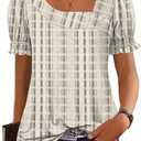 Womens Ruffle Trim Sleeve Summer Tops Square Neck Button Casual Loose T Shirts Blouses 2026 Trendy Clothes (S)