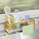 SWTYMIKI Sponge Holder for Kitchen Sink - Sink Caddy with Brush Holder Self-draining Sponge Caddy Organizer with Divider Stainless Steel Kitchen Accessories Storage for Countertop, Gold