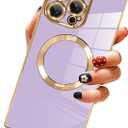 LSL Case for iPhone 16 Pro [Compatible with MagSafe] Soft TPU Bumper Anti-Drop Anti-Scratch Shock Absorption Protective Slim Luxury Plating Magnetic Cover for Women Girls Men - Purple