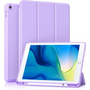 Akkerds Case Compatible with iPad 10.2 Inch 2021/2020/2019, for iPad 9th/8th/7th Generation Case with Pencil Holder, Protective with Soft TPU Back, Auto Sleep/Wake Cover, Lavender