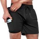 BRISIRA Mens Swim Trunks Swim Shorts Quick Dry 5 inch Inseam Beach Shorts with Compression Liner and Zipper Pocket (M) (Black, M)