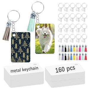 GEKIXUTP 160 Pcs metal Sublimation Keychain Blanks Bulk,Double Sided Sublimation Blanks Keychain Heat Transfer Keychain Blanks with Tassels,Sublimation Ornament Blanks key chain