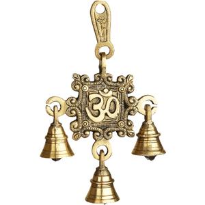 3 Bells Brass Single Om Hanging Hindu Statue for Home Temple Use Statue Hindu Idol Figure with Unique for Door Wall Home Decor Indian Traditional Festival Decoration Housewarming (Size:-7"X4")