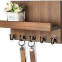 Rebee Vision Decorative Key Holder for Wall - Rustic Key Hooks with Shelf and Mail Organizer Wall Mount for Farmhouse Wall Decor Living Room - Home Essentials for New Home (Brown, 3.54" x 10" x 7.28")