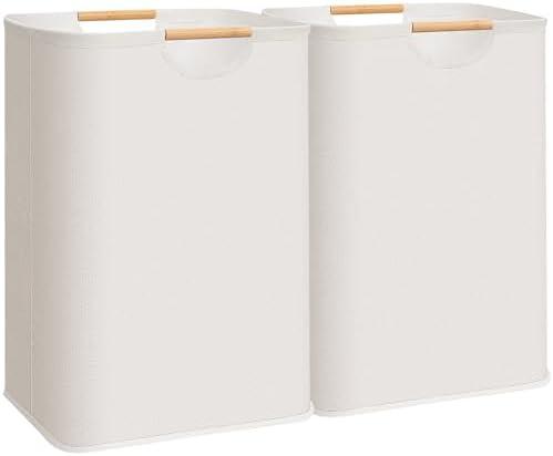 STORAGE MANIAC 2-Pack Large Laundry Hamper, 80L (21.1 Gal) Collapsible Laundry Basket with Bamboo Handles, Freestanding Waterproof Clothes Hamper for Laundry Room, Bedroom, Dorm, Towels, Toys, Beige