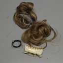 SARLA 2PCS Messy Bun Hair Pieces for Women Detachable Claw Clip Wavy Curly Synthetic Hairpieces for Updos with Tendrils Fake Scrunchies Ponytail Extension Sand