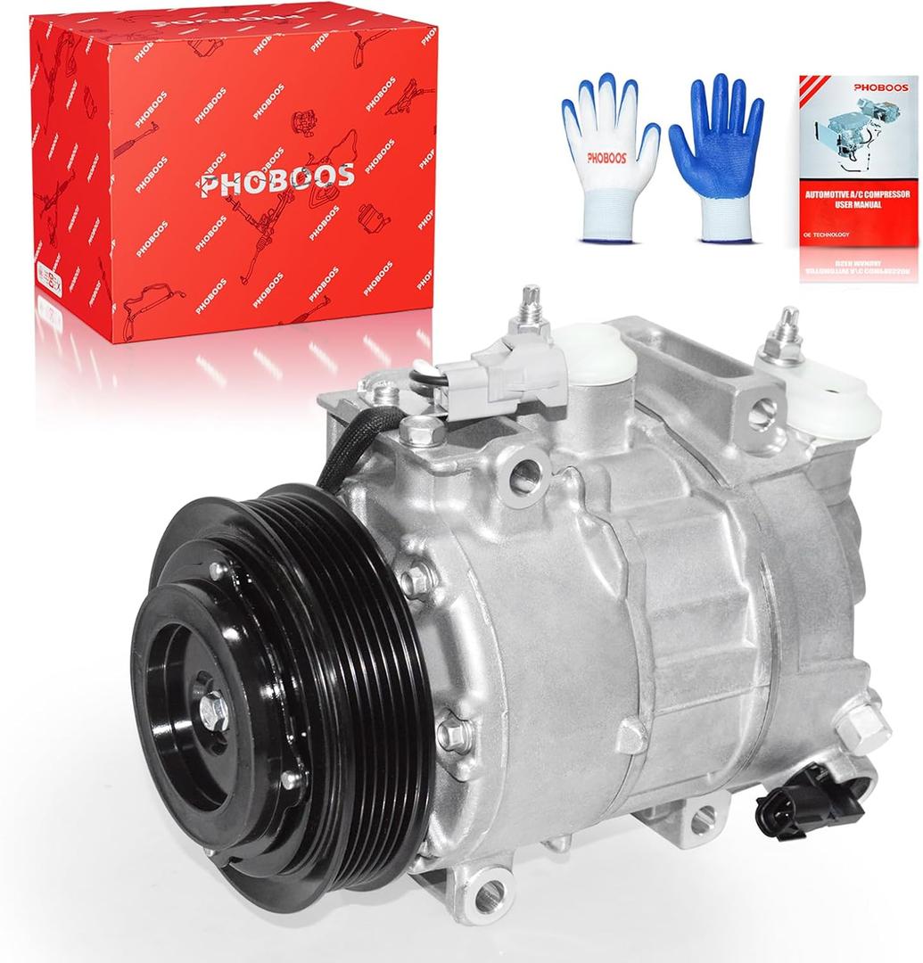 PHOBOOS A/C Compressor with Clutch Compatible with Chrysler 300 2014-2023 & Dodge Charger 2014-2023, Challenger 2015-2023, V6 3.6L, Fast Cooling, Low Noise, Easy Installation, Ref. CO-29121C, 198375