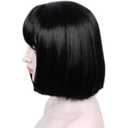 Linfairy Short Black Bob Fluffy Wig Halloween Cosplay Costume Wig for Women with Glasses Frames