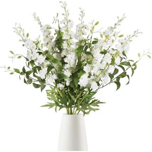 IPOPU White Flowers Artificial Delphinium 9PCS with Clematis Greenery for Wedding & Home Decor