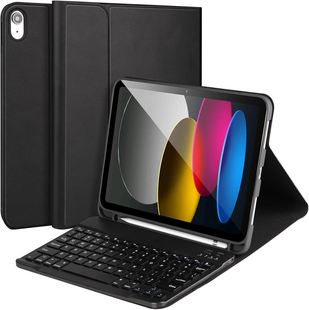 AHYWTAN for iPad 11/10th Generation Case with Keyboard,Detachable Bluetooth Keyboard case for iPad A16 2025 11 inch/10th Gen 2022 10.9 with Pencil Holder, Square Keycaps,Black