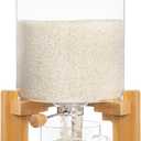 HBlife 8-10 Lbs Glass Rice Dispenser with Wooden Stand Flour and Cereal Container with Glass Measuring Cup Pantry Food Organization Storage Bin with Airtight Bamboo Lid, 5L