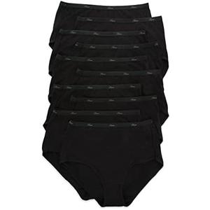 Hanes Women's Cotton Brief Value Pack, Assorted Brief Underwear (Pack of 10, All Black)