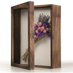 Shadow Box Frame 11x14 with Retro Metal Accents and Lock, Solid Wood Acrylic Door Display Case with Linen Back, 10 Stick Pins, and 2.7-Inch Depth for Photos, Medals, and Memorabilia (Medium)