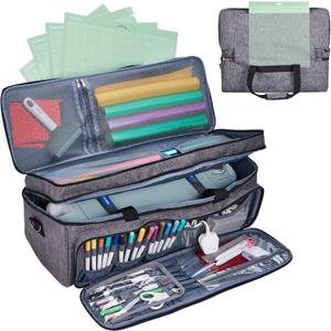 NICOGENA Double Layer Carrying Case with Mat Pocket for Cricut Maker 4, Explore 4, Multi Large Front Compartments for Tools, Accessories and Supplies, Grey