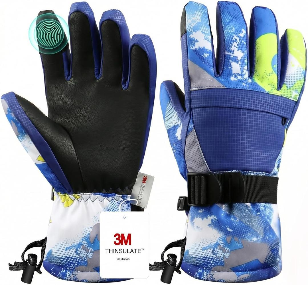 Ski Gloves, Warmest Waterproof and Breathable Snow Gloves for Cold Weather, Fits Both Men & Women,for Parent Child Outdoor (Blue)
