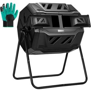 VIVOSUN Outdoor Tumbling Composter Dual Rotating Batch Compost Bin, 43 Gallon Black Door