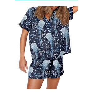 SHESHOW Funny Graphic Pajamas for Women Set Button Down Short Sleeve Top and Shorts Pjs Sets Sleepwear (LARGE)