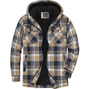 SCODI Men's Flannel Jacket Sherpa Lined Hoodies Zip Up Fleece Plaid Shirt Jackets Winter Outdoor Coat Warm Outwear (X-Large, Blue Khaki)