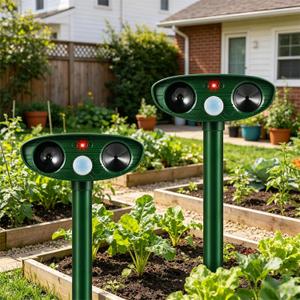 2 Pack Upgraded Sonic Deer Repellent Devices,Solar Ultrasonic Animal Repeller Outdoor for Racoons,Squirrels,Cats,Rabbits,Skunks & Foxes,Waterproof Motion Sensor Animal Deterrent for Garden Yard