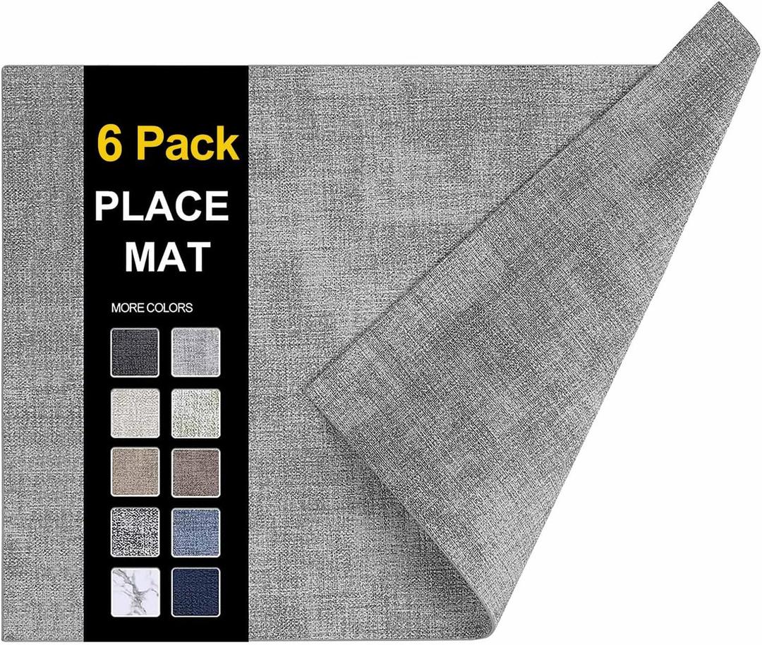 homing Faux Leather Heat Resistant Placemats 6 Packs, Waterproof Wipeable Dining Easter PU Place Mats for Indoor & Outdoor, Easy to Clean, Light Grey (11.8" x 17", Rectangular 6PCs)