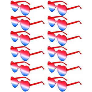LYMOJOR 12 Pack Independence Day Red and Blue Star/Heart Sunglasses 4th of July Party Sunglasses Patriotic Glasses
