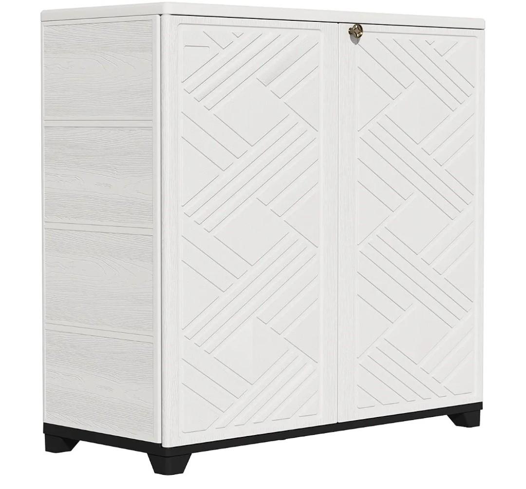 ZZM Indoor/Outdoor Storage Cabinet Waterproof, 34"x15"x34" Plastic Outdoor Storage Box for Garden Balcony Bathroom, All Weather Outdoor Storage Clearance, DIY Usage, with No Shelf (White)