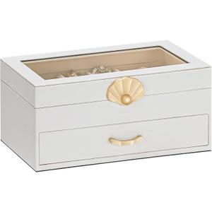 Enthralite Jewelry Box with 1 Drawers: Display Organizer for Earrings Necklaces - Christmas Gifts for Girls Women (White)