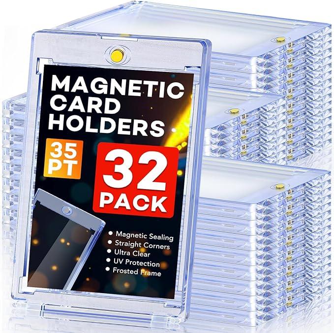 32ct Magnetic Card Holders, 35pt One Touch Card Holder, UV Protection Hard Plastic Case for Trading Cards, Display Case for Sports, Baseball, Football, Game Cards