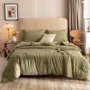 ROSGONIA California King Comforter Set Olive Green, 3pcs (1 Boho Olive Cal King Comforter & 2 Pillowcases), All Season Bedding Blanket Quilts, California King Comforter 104"x96"