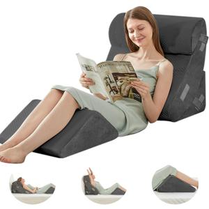 BDEUS 4PCS Bed Wedge Pillow Post Surgery, Orthopedic Sleeping Wedge Pillow Set for Back, Neck and Leg Pain Relief, Acid Reflux, GERD, Memory Foam Support Pillows for After Surgery, Grey, 4 Piece Set