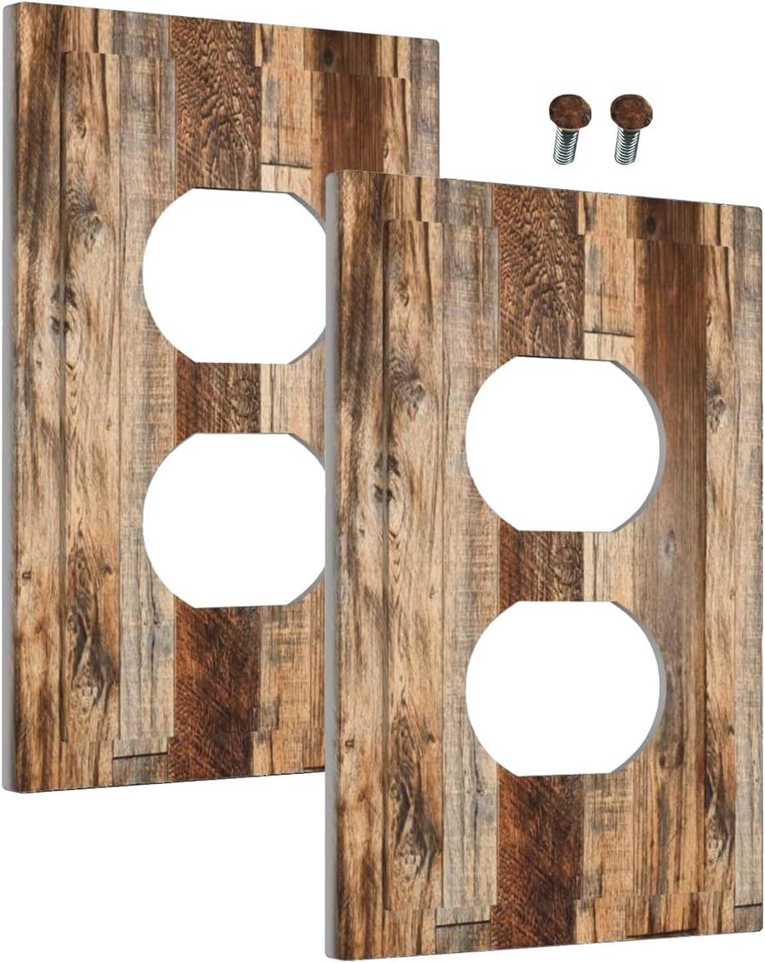 Pack of 2 Decorative Outlet Covers Vintag, Brown boards Tan Wood Plank 1 Gang Wall Plate Cover Receptacle Duplex Light Switch Cover Plate Single Dual Plug Covers Electrical Switch Plate , 1-Gang Duplex Outlet /5x3 IN(2Pack), 