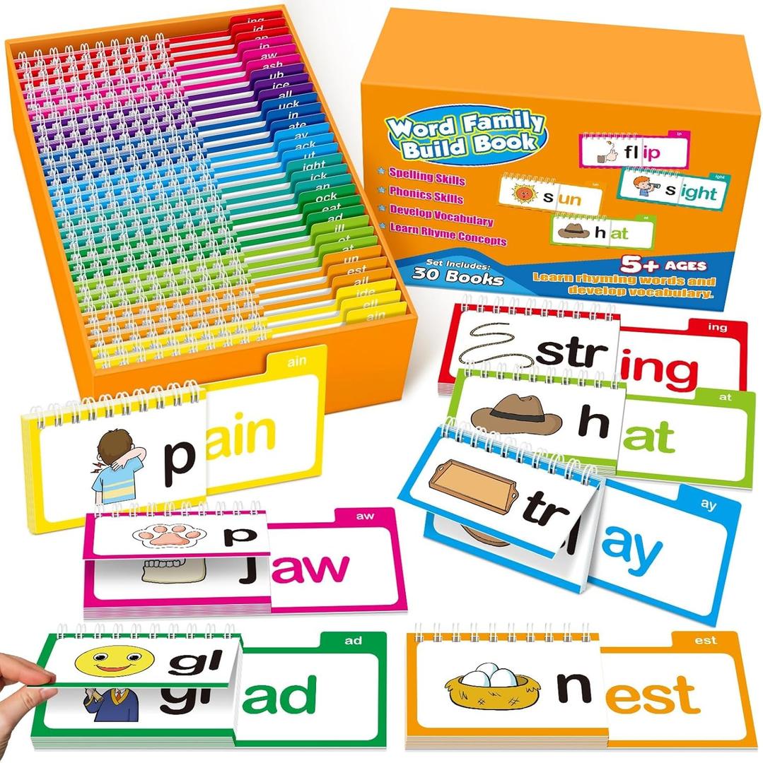Word Family Build Book Phonics Flash Cards, 30 Read and Rhyme Flip Books, Sight Words Flash Cards Kindergarten, Learn to Read Flip Books for Kids Homeschool Preschool Classroom Must Haves