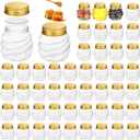 Suclain 50 Pcs 2 oz Mini Honey Jars Party Favors in Bulk Honeycomb Plastic Jars with Gold Lids Wide Mouth Canning Small Containers for Wedding Favors, Baby Shower DIY Gift Jelly Herb Jams Candy