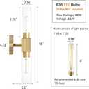 BYOLIIMA Gold Knurled Texture Wall Sconce Clear Glass Shade Modern Bathroom Vanity Light Fixtures 2-Lights Mid Century Wall Light for Mirror Living Room Hallway E26 T10 Bulbs(Excluded)