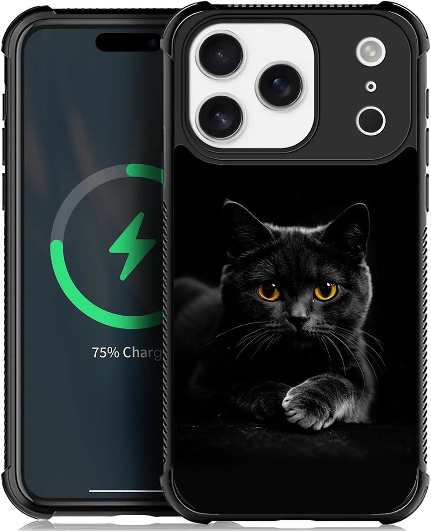 for iPhone 17 Pro Magnetic Case, Compatible with Magsafe Pattern Cover Black Cat