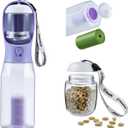 Cibaabo Dog Water Bottle with Food Container & Poop Bag Holder, Travel Water Bowl, Portable Pet Dispenser, Dog Gifts Stuff Accessories Items, Puppy Essentials for Yorkie Chihuahua Walking Hiking (20oz, #05 Purple)