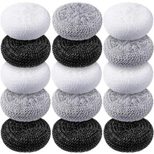 Blulu Plastic Dish Scrubbers for Dishes Pot Round Nylon Pad, Mesh Scouring Non Scratch Pads(Simple Colors,15 Pcs)