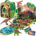 COCO&Friends Dinosaur Toys for Kids 3-5 - Portable Dinosaur Backpack Play Set with Foldable 3D Mat, Pretend Play Toy for 4 Year Old Boy Birthday Gift - Travel Outdoor Beach Toys for Kids Ages 4-8