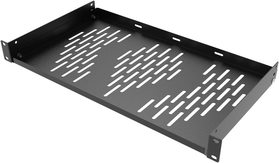 Beiyier 1U Universal Rack Shelf, 10" Deep Vented Cantilever Tray, for 19 Network Equipment Rack & Cabinet (1PCS, Black)
